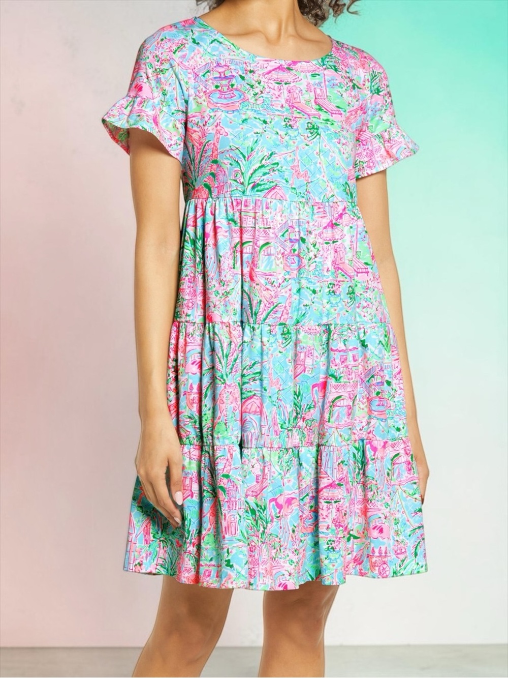 Lilly Pulitzer Women's Tiered JODEE Dress Bali Blue Spotted On Worth XL New